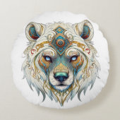 先住民アメリカンスピリチュアルウルフ ラウンドクッション (正面)