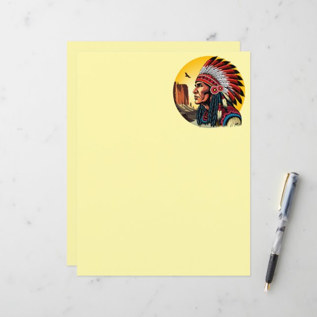 先住民アメリカンチーフオンワイルドランドスケープサンセット (正面/裏面インサイチュ)