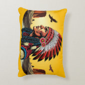 先住民アメリカンチーフオンワイルドランドスケープサンセット アクセントクッション (裏面(縦))