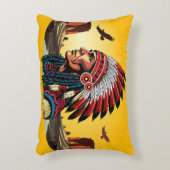 先住民アメリカンチーフオンワイルドランドスケープサンセット アクセントクッション (正面(垂直))