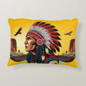 先住民アメリカンチーフオンワイルドランドスケープサンセット アクセントクッション (裏面)