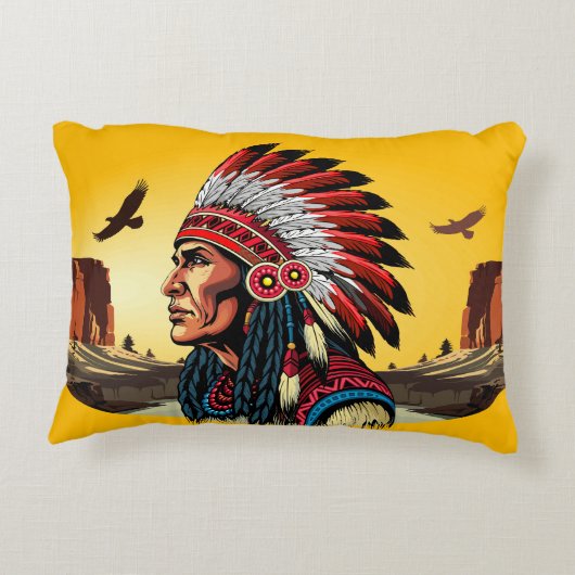 先住民アメリカンチーフオンワイルドランドスケープサンセット アクセントクッション (裏面)