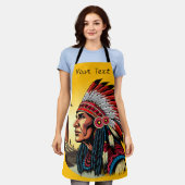 先住民アメリカンチーフオンワイルドランドスケープサンセット エプロン (着用した状態)