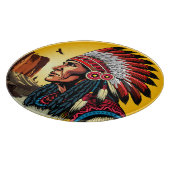 先住民アメリカンチーフオンワイルドランドスケープサンセット カッティングボード (角)