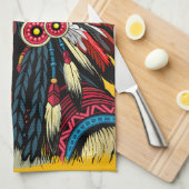 先住民アメリカンチーフオンワイルドランドスケープサンセット キッチンタオル (四つ折り)