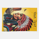 先住民アメリカンチーフオンワイルドランドスケープサンセット キッチンタオル (横)