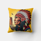 先住民アメリカンチーフオンワイルドランドスケープサンセット クッション (裏面)