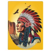 先住民アメリカンチーフオンワイルドランドスケープサンセット クリップボード (裏面)