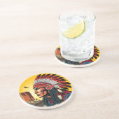 先住民アメリカンチーフオンワイルドランドスケープサンセット コースター (側面)