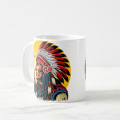 先住民アメリカンチーフオンワイルドランドスケープサンセット コーヒーマグカップ (正面左)