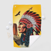 先住民アメリカンチーフオンワイルドランドスケープサンセット ゴルフタオル (インサイチュ)