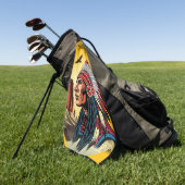 先住民アメリカンチーフオンワイルドランドスケープサンセット ゴルフタオル (グリーン)