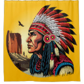 先住民アメリカンチーフオンワイルドランドスケープサンセット シャワーカーテン (正面)