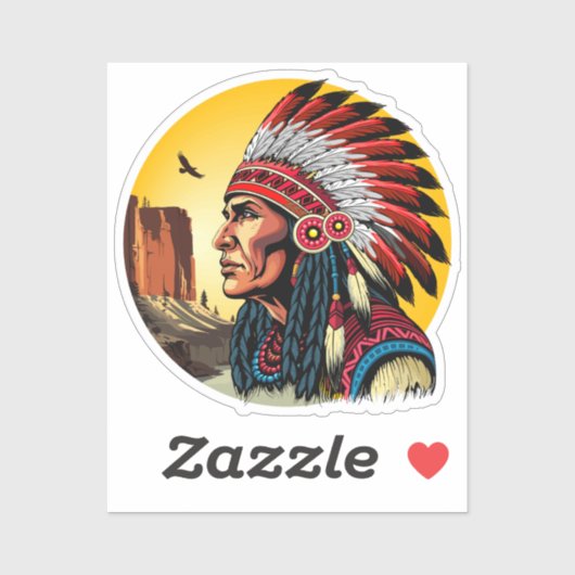 先住民アメリカンチーフオンワイルドランドスケープサンセット シール (シート)