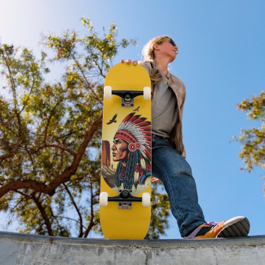 先住民アメリカンチーフオンワイルドランドスケープサンセット スケートボード (室外1)