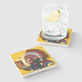 先住民アメリカンチーフオンワイルドランドスケープサンセット ストーンコースター (横)