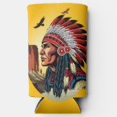 先住民アメリカンチーフオンワイルドランドスケープサンセット スリム缶クーラー (正面)