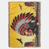 先住民アメリカンチーフオンワイルドランドスケープサンセット スローブランケット (正面縦)