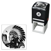 先住民アメリカンチーフオンワイルドランドスケープサンセット セルフインキングスタンプ (インサイチュ)