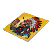 先住民アメリカンチーフオンワイルドランドスケープサンセット タイル (側面)