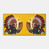 先住民アメリカンチーフオンワイルドランドスケープサンセット デスクマット (正面)