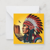 先住民アメリカンチーフオンワイルドランドスケープサンセット ノートカード (正面)