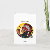 先住民アメリカンチーフオンワイルドランドスケープサンセット ノートカード (裏面)