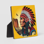 先住民アメリカンチーフオンワイルドランドスケープサンセット フォトプラーク (正面)