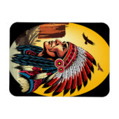 先住民アメリカンチーフオンワイルドランドスケープサンセット マグネット (横)