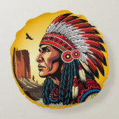 先住民アメリカンチーフオンワイルドランドスケープサンセット ラウンドクッション (裏面)