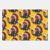 先住民アメリカンチーフオンワイルドランドスケープサンセット ラッピングペーパーシート (正面)