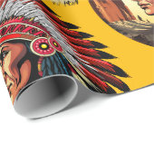 先住民アメリカンチーフオンワイルドランドスケープサンセット ラッピングペーパー (ロールコーナー)