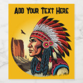 先住民アメリカンチーフオンワイルドランドスケープサンセット ワインラベル (シングルラベル)