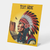 先住民アメリカンチーフオンワイルドランドスケープサンセット 台座サイン (正面)