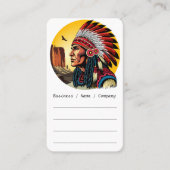 先住民アメリカンチーフオンワイルドランドスケープサンセット 名刺 (正面)