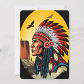 先住民アメリカンチーフオンワイルドランドスケープサンセット 招待状 (正面)