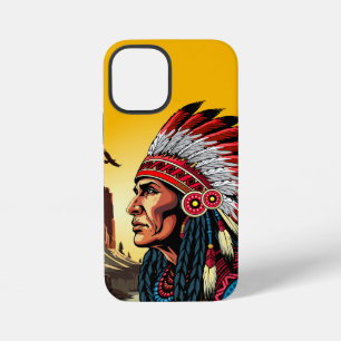 先住民アメリカンチーフオンワイルドランドスケープサンセット iPhone 12 MINIケース