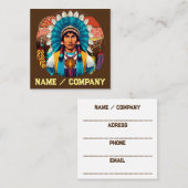 先住民アメリカンチーフパワーポートレート スクエア名刺 (正面/裏面)