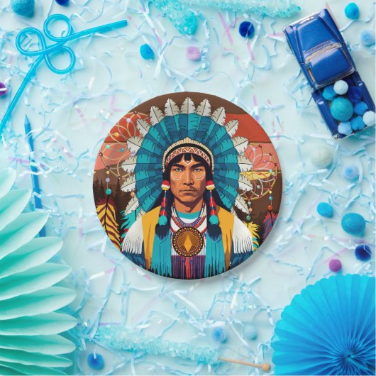 先住民アメリカンチーフパワーポートレート ペーパープレート (パーティー)