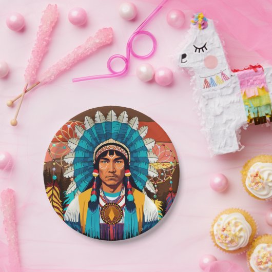 先住民アメリカンチーフパワーポートレート ペーパープレート (パーティー)