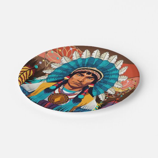 先住民アメリカンチーフパワーポートレート ペーパープレート (アングル)