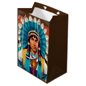 先住民アメリカンチーフパワーポートレート ミディアムペーパーバッグ (正面アングル)