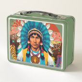先住民アメリカンチーフパワーポートレート メタルランチボックス (裏面)
