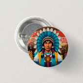 先住民アメリカンチーフパワーポートレート 缶バッジ (正面&裏面)