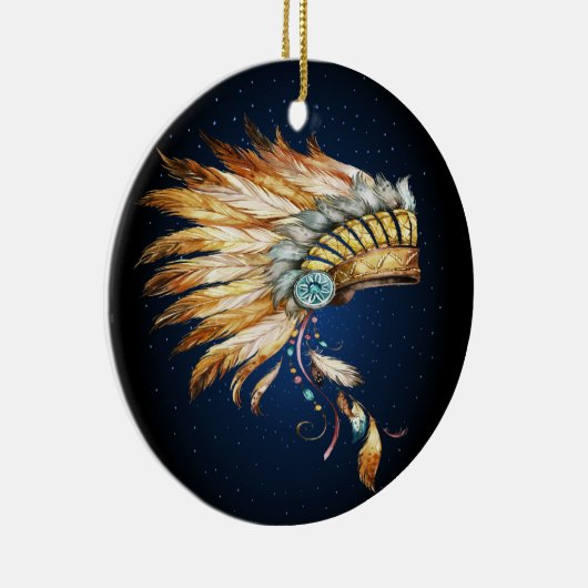 先住民アメリカンチーフヘアドレオーナメント セラミックオーナメント (右)
