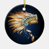 先住民アメリカンチーフヘアドレオーナメント セラミックオーナメント (正面)