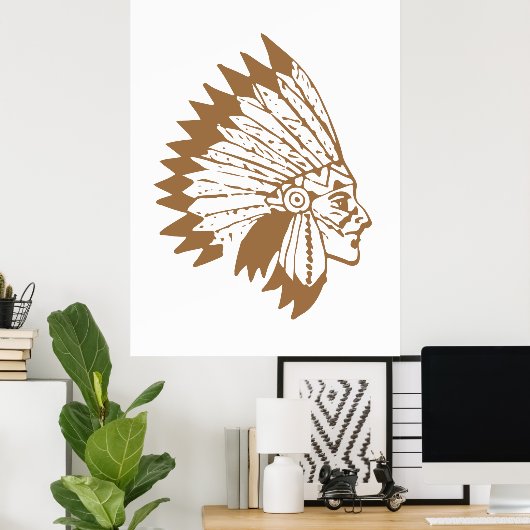 先住民アメリカンチーフヴィンテージボホインディアンアパッチ ポスター (ホームオフィス)