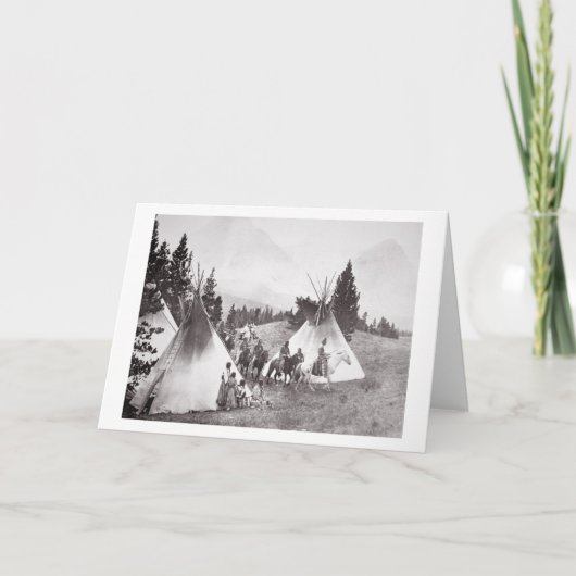 先住民アメリカンテペキャンプ、モンタナ、c.1900 (b/w) カード (正面)