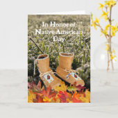 先住民アメリカンデイ乳児モカシン紅葉 カード (黄色い花)