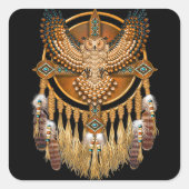 先住民アメリカントライバルアートフクロウ スクエアシール (正面)